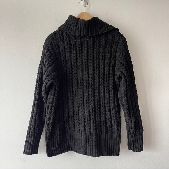 Aerie Quarter Zip sweater chenille black Chunky cable knit oversized S cable car - Picture 3 of 8